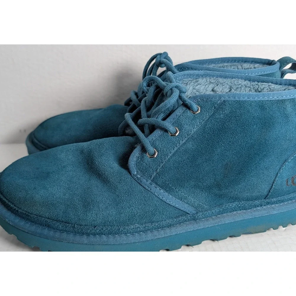 UGG Neumel Chukka Boots Men's US 12 Blue Teal Suede Sheepskin Lace Up EU 45